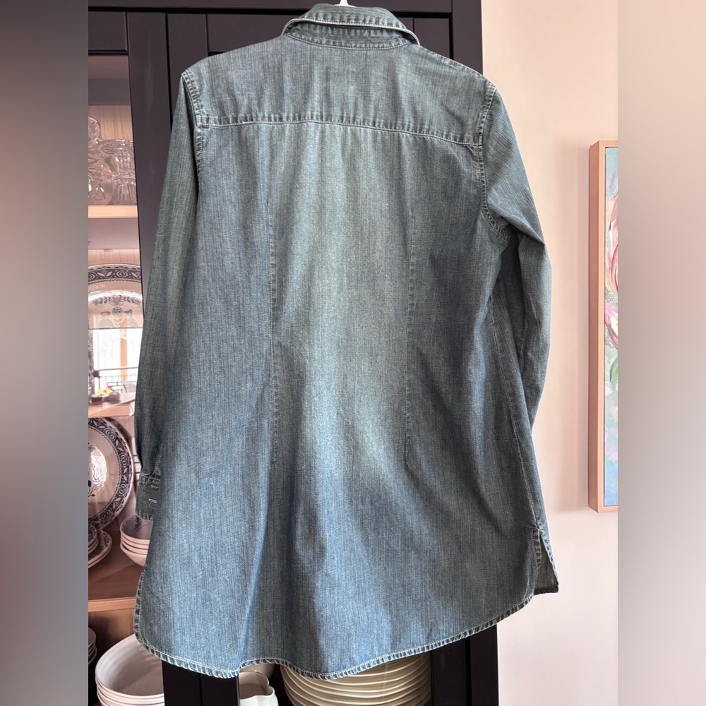 Chico’s denim Top tunic or dress with pleated front detailing Sz L washed denim - Picture 5 of 12